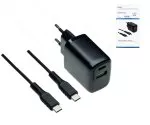 USB PD/QC 3.0 laadimisadapter koos C-C kaabliga, must 20W, 3.6V~5.9V/3A; 6~9V/2A; 9V~12V/1.5A